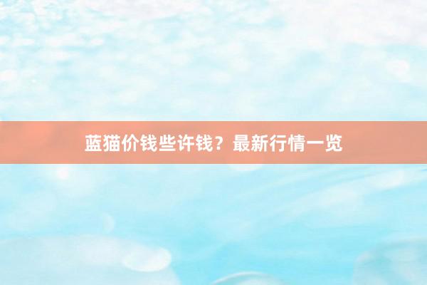 蓝猫价钱些许钱？最新行情一览